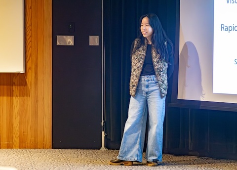 Christina Yu presenting her work at Quick Pitch Challenge