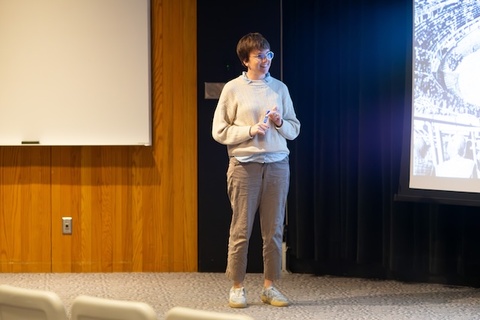 Paige Liebrecht presenting her work at Quick Pitch Challenge