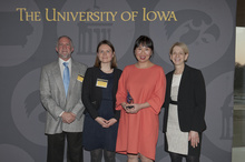 Dr. Tsai receives her award at the OVPR's 2018 Celebrating Excellence Dinner