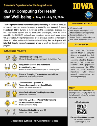 Computing for Health and Well Being REU Flyer